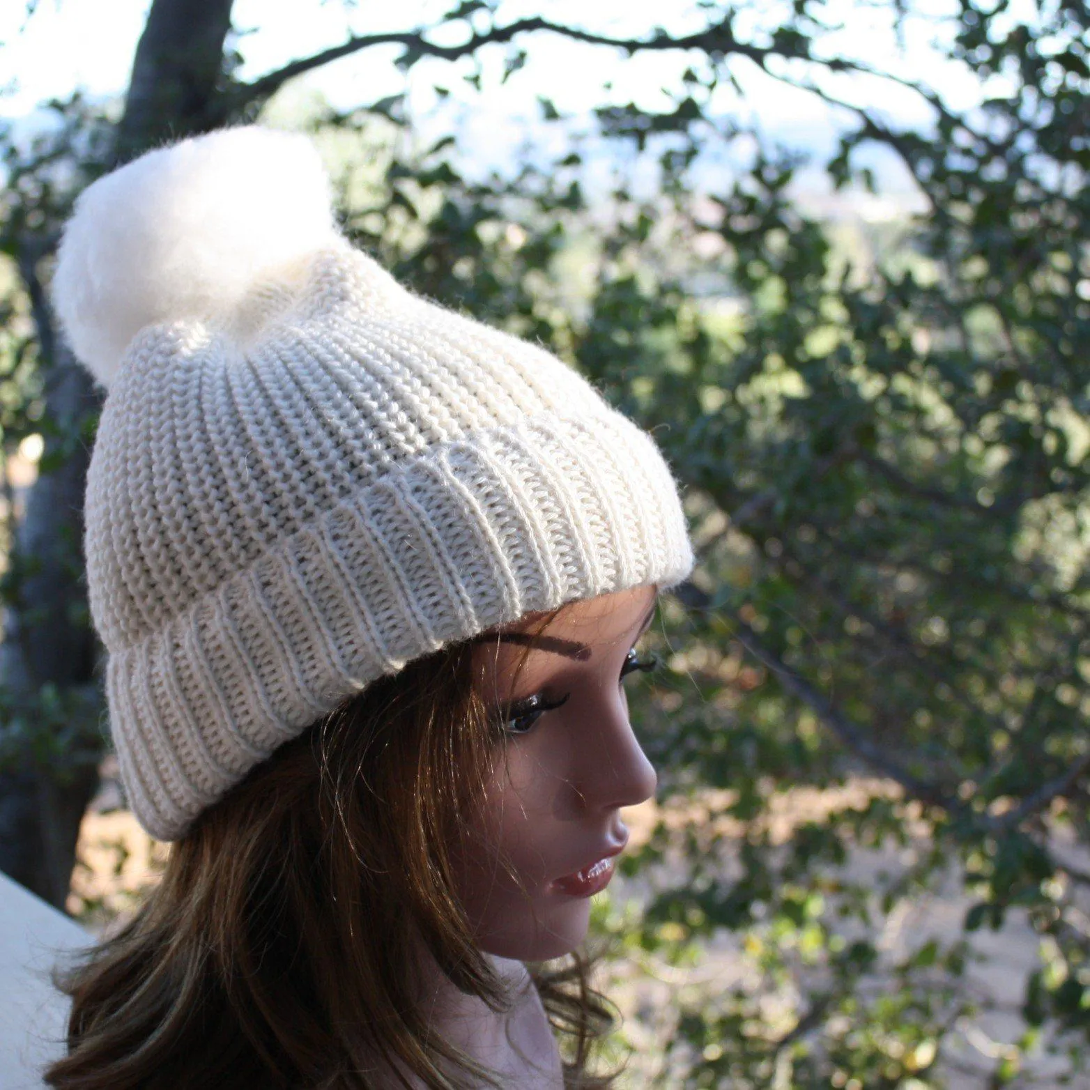 100% Alpaca Pom-Pom Channel Beanie Hat