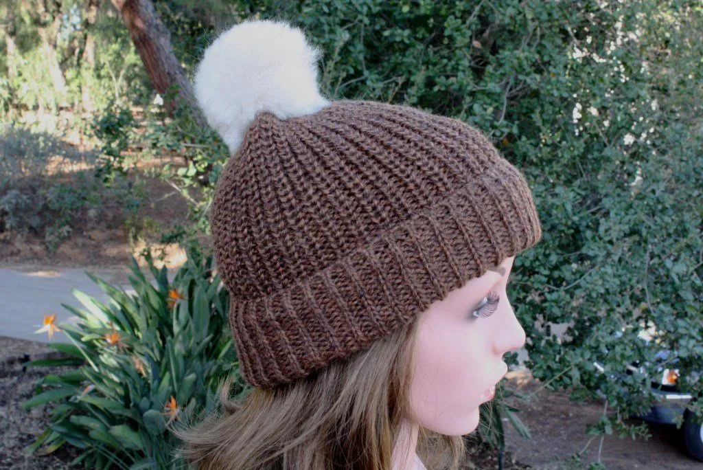 100% Alpaca Pom-Pom Channel Beanie Hat