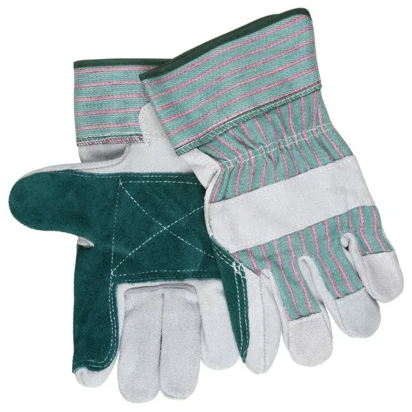 1361 MCR Safety Cowhide Leather Palm Gloves, Large, Leather, Green/Pink Stripe