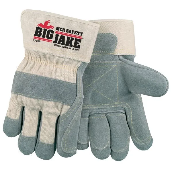 1715PL MCR Safety Big Jake Leather Palm Gloves, Large, Leather, White