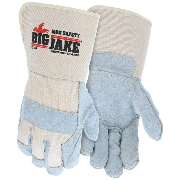 1716PL MCR Safety Big Jake Leather Palm Gloves, Large, Leather, White