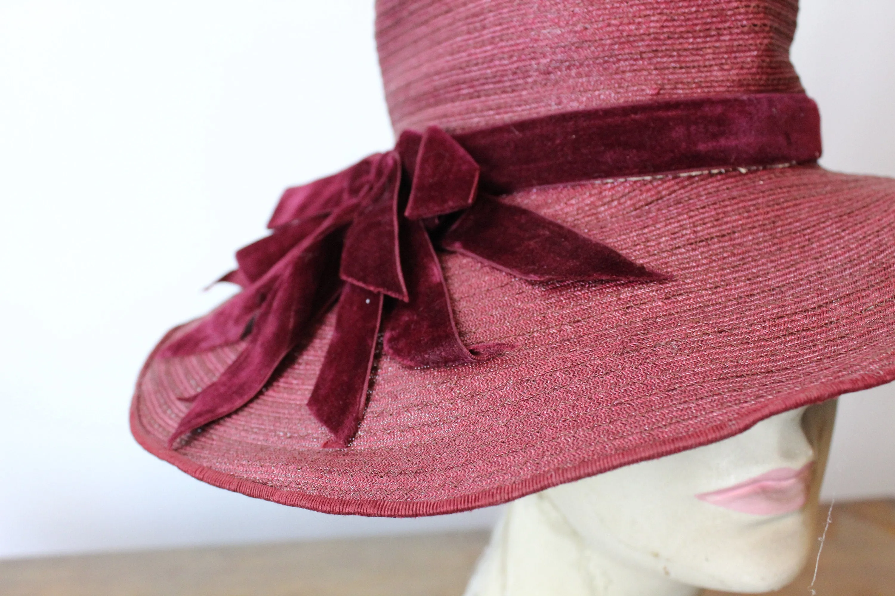 1920s raffia VELVET wide brim hat cloche | new fall