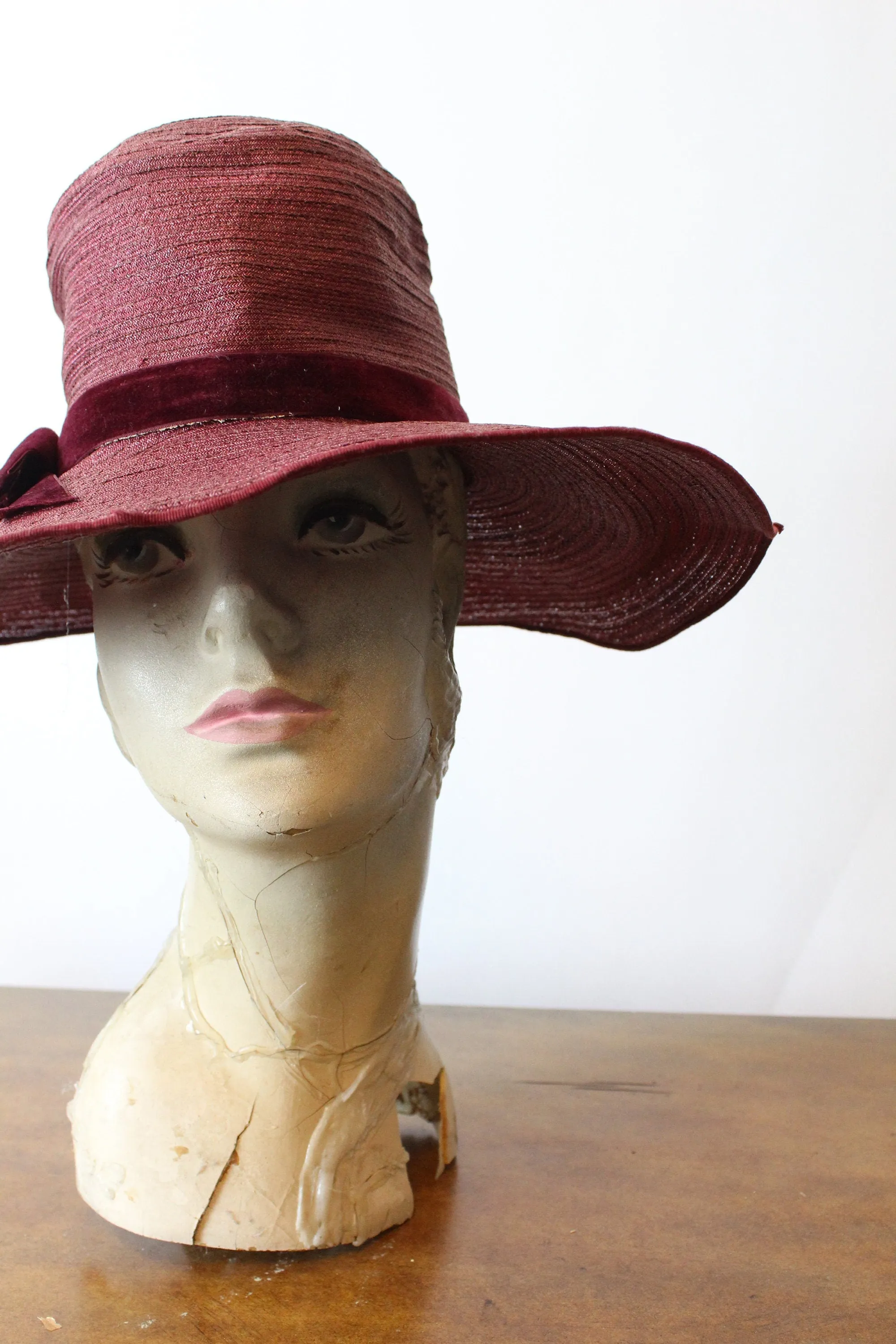 1920s raffia VELVET wide brim hat cloche | new fall