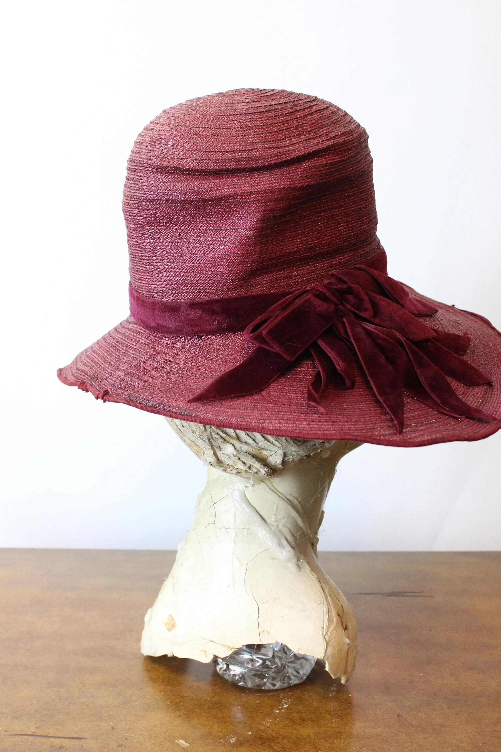 1920s raffia VELVET wide brim hat cloche | new fall