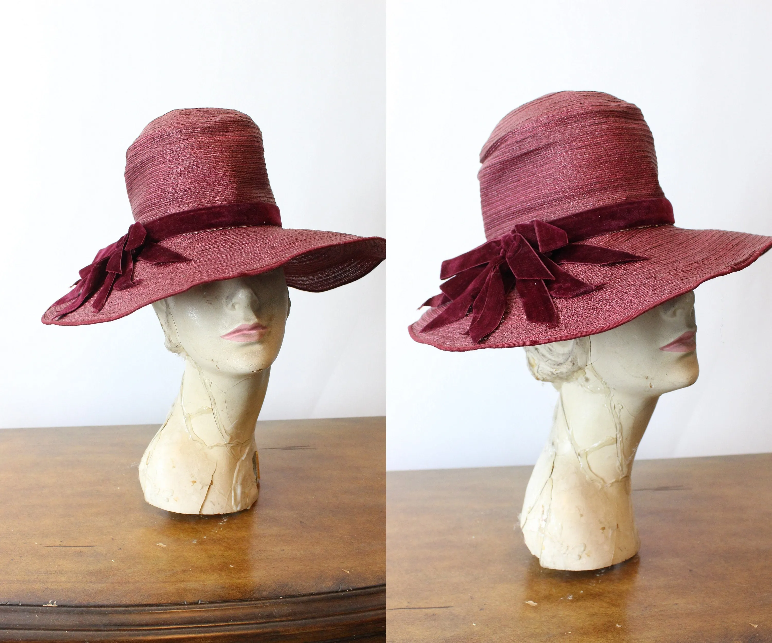 1920s raffia VELVET wide brim hat cloche | new fall