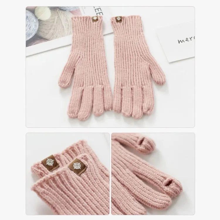 227-A0124 Wool Knit Striped Warm Touchscreen Gloves Winter Warm Cycling Gloves(Red)