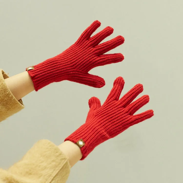 227-A0124 Wool Knit Striped Warm Touchscreen Gloves Winter Warm Cycling Gloves(Red)