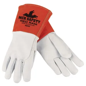 4840M MCR Safety Red Ram Welding Gloves, Medium, Leather, White, Unlined