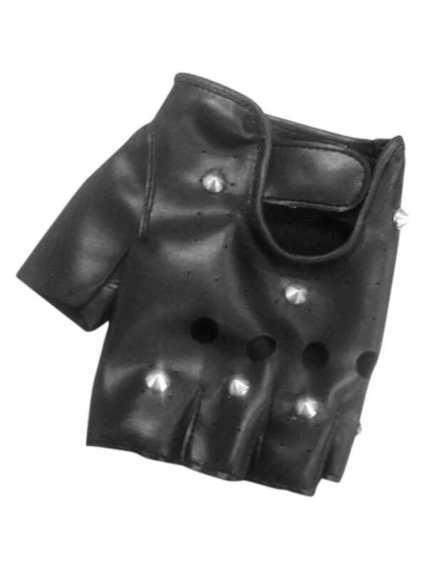 Adult Black Fingerless Studded Gloves