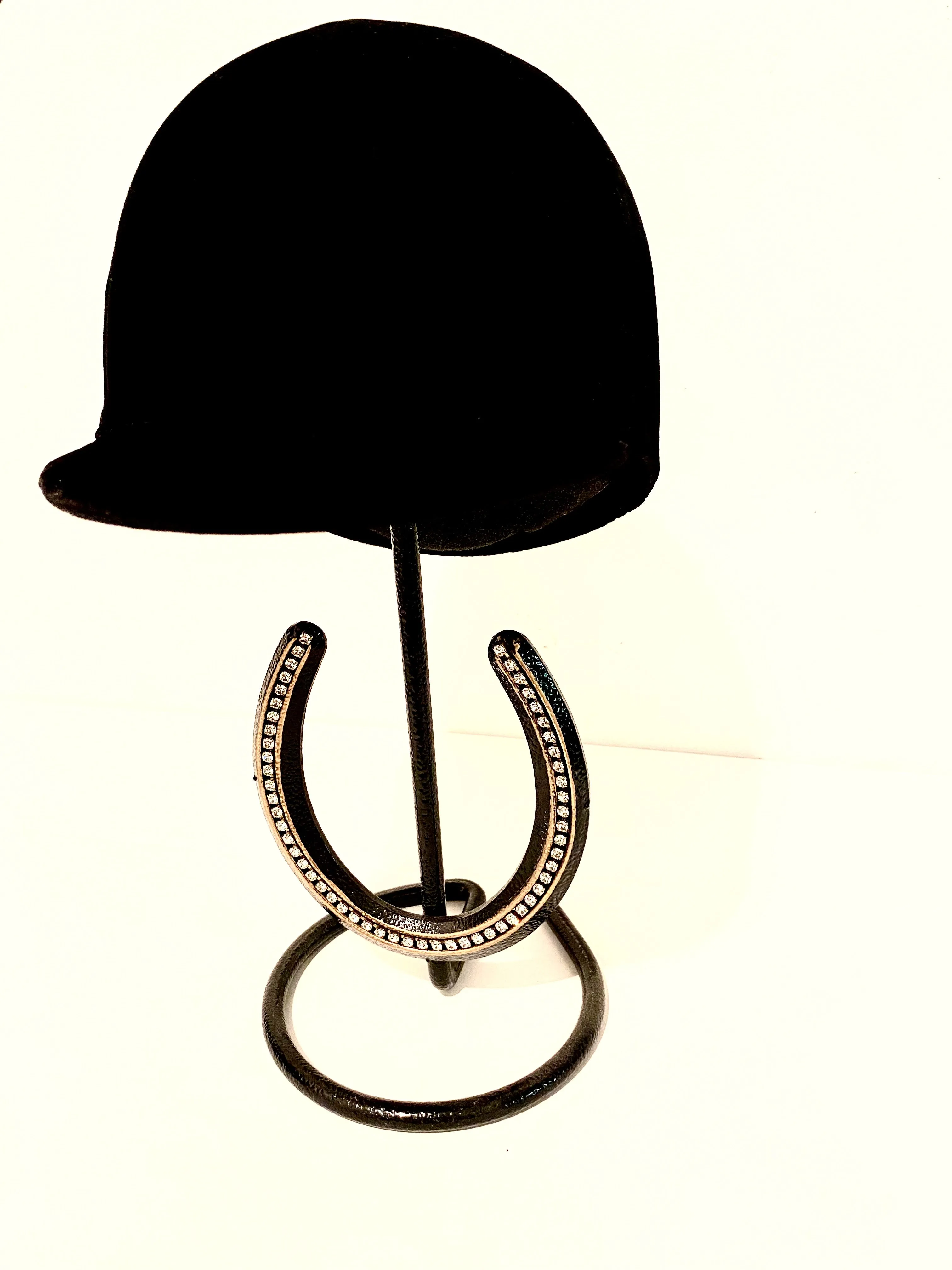 American Made Cowboy Hat Stand with Genuine Rhinestone Horse Shoe Black