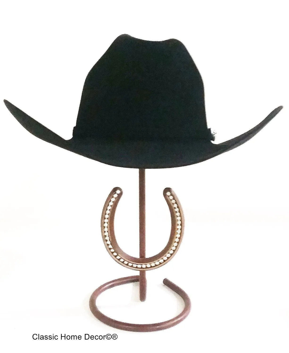 American Made Cowboy Hat Stand with Genuine Rhinestone HorseShoe