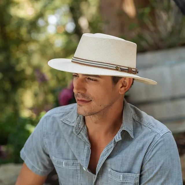 Austral Natural Panama Hat - The Dune with Striped Leather Band