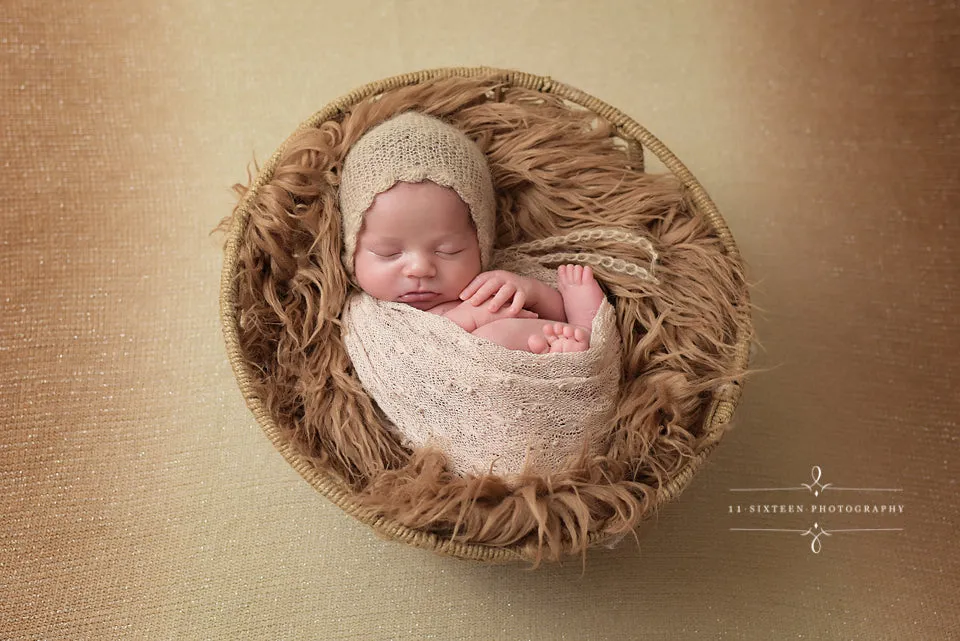 Beige Scalllop Mohair Newborn Baby Bonnet Hat