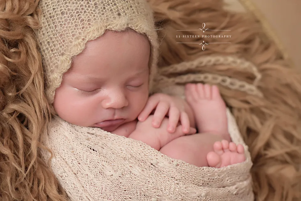 Beige Scalllop Mohair Newborn Baby Bonnet Hat