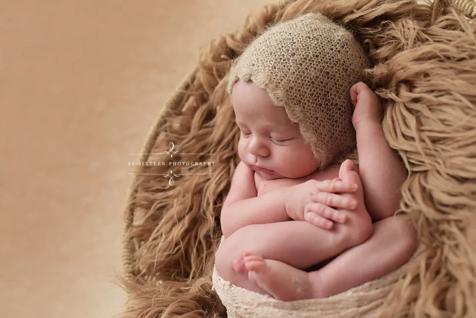 Beige Scalllop Mohair Newborn Baby Bonnet Hat