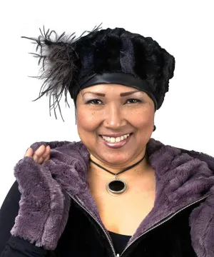 Beret, Reversible - Minky Faux Fur in Black (SOLD OUT)