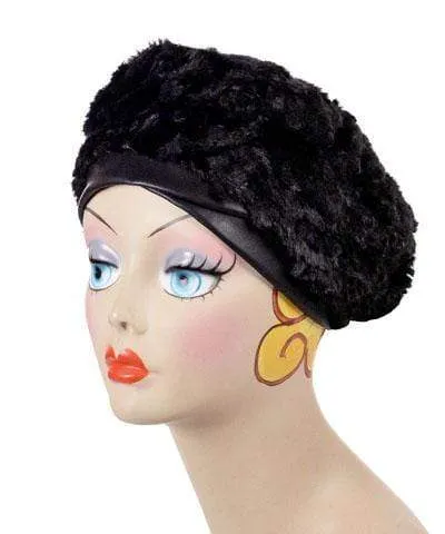 Beret, Reversible - Minky Faux Fur in Black (SOLD OUT)