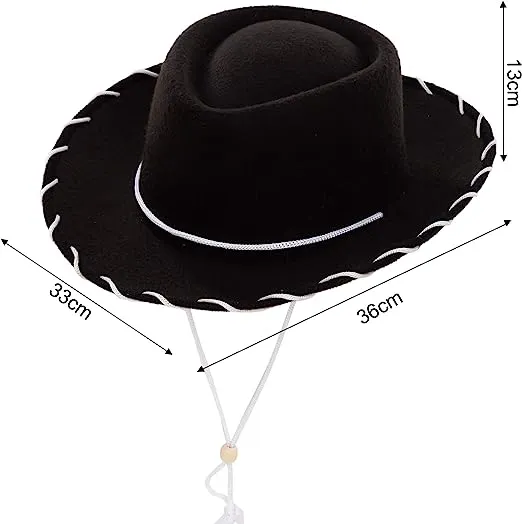 Black Felt Cowboy Hats for Kids Cosplay, 3 Pack