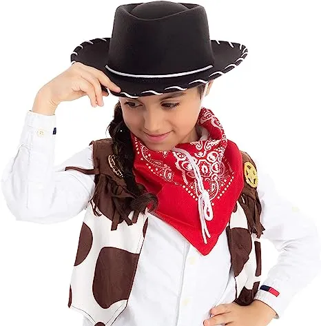 Black Felt Cowboy Hats for Kids Cosplay, 3 Pack