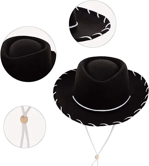 Black Felt Cowboy Hats for Kids Cosplay, 3 Pack