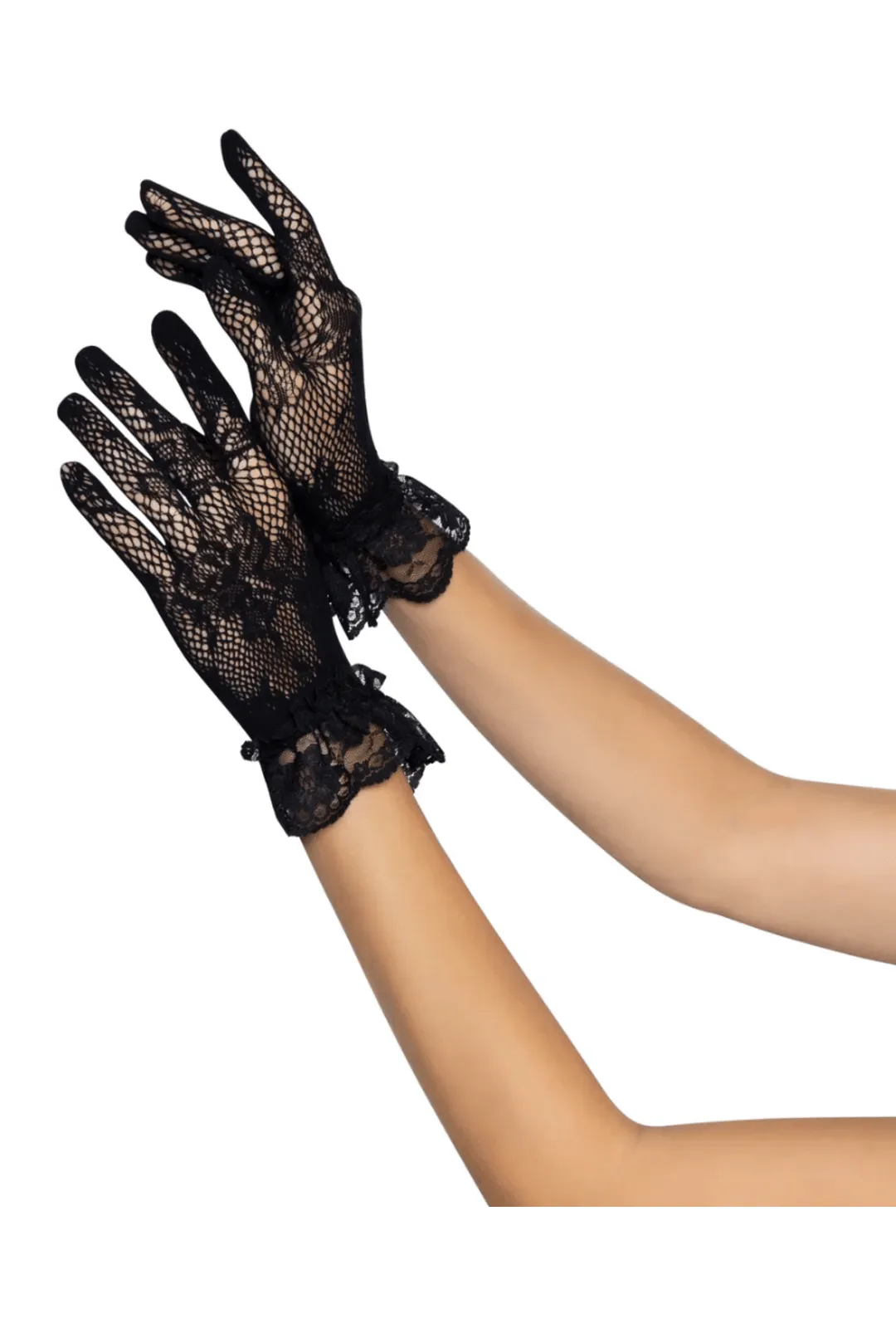 Black Floral Stretch Lace Gloves