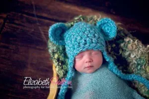 Blue Earflap Teddy Newborn Hat