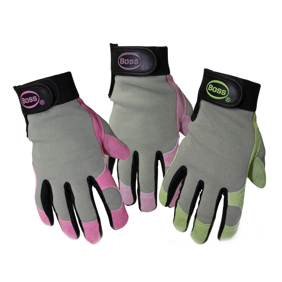 BOSS GUARD 790L Garden Gloves, Women's, L, Keystone Thumb, Hook and Loop Cuff, Spandex Back, Assorted