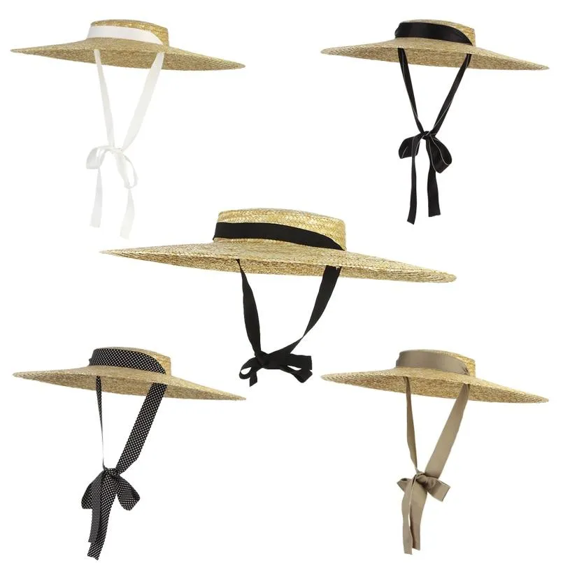 Bow Flat Top Straw Hat