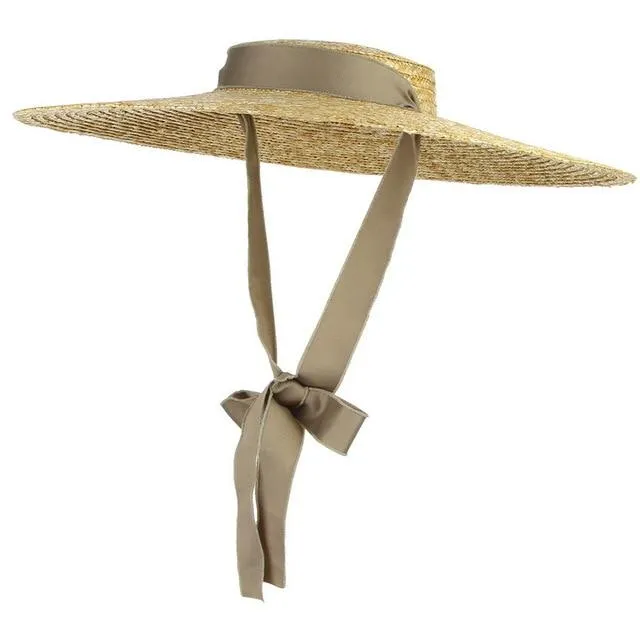 Bow Flat Top Straw Hat