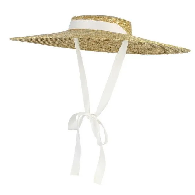 Bow Flat Top Straw Hat