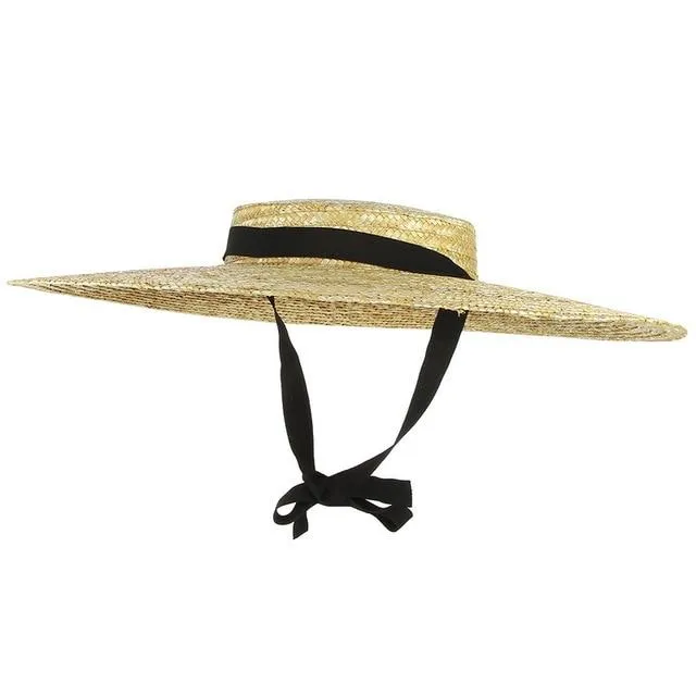 Bow Flat Top Straw Hat