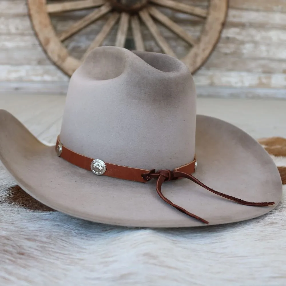 Brown Leather Hat Band with Silver Conchos - The Alonzo