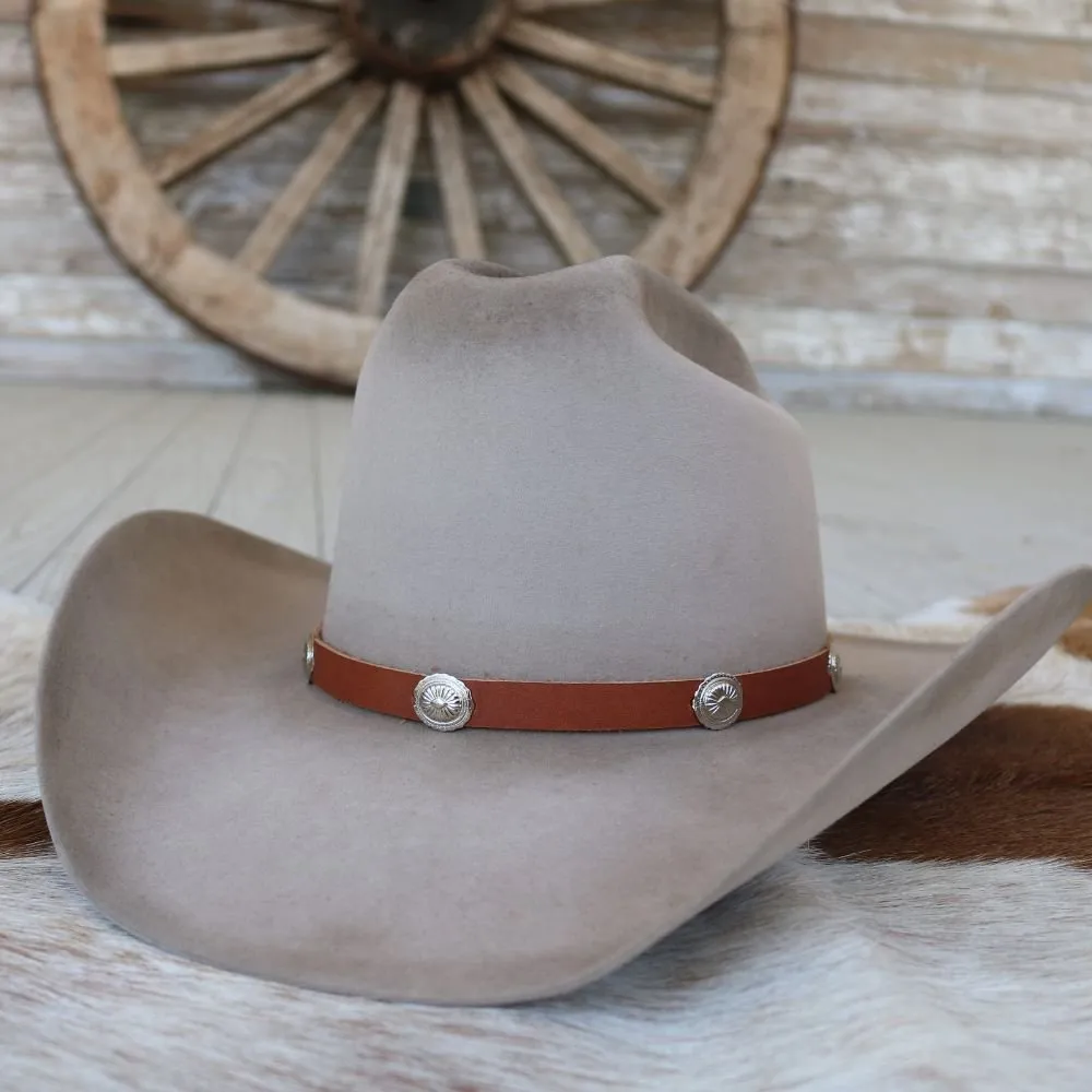 Brown Leather Hat Band with Silver Conchos - The Alonzo