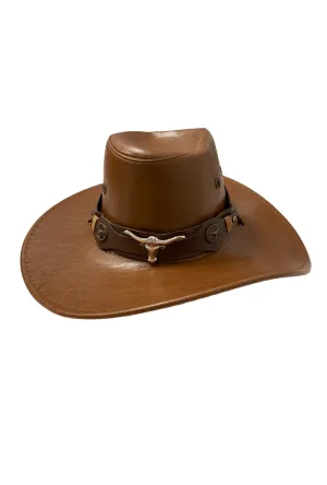 Brown PU Cowboy Hat with Animal Decor