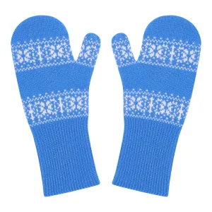 Cashmere Wool Norse Mittens in Sky and Cream