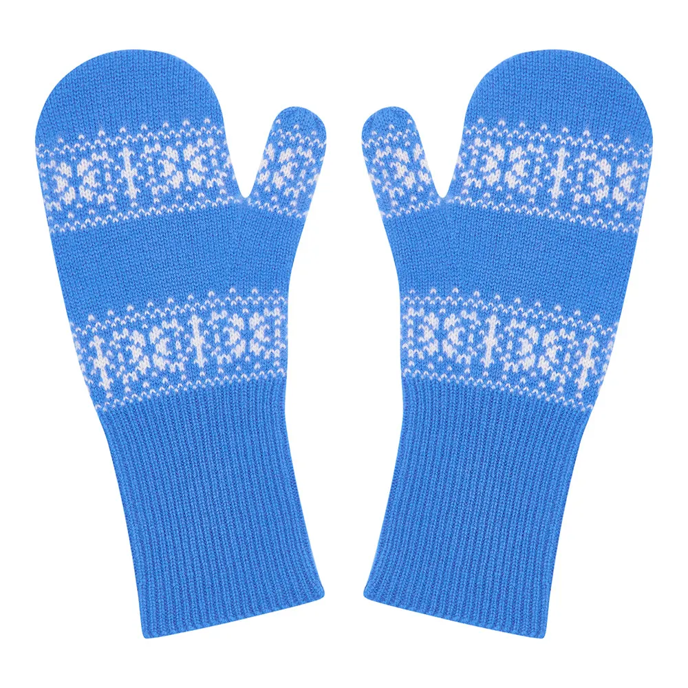 Cashmere Wool Norse Mittens in Sky and Cream