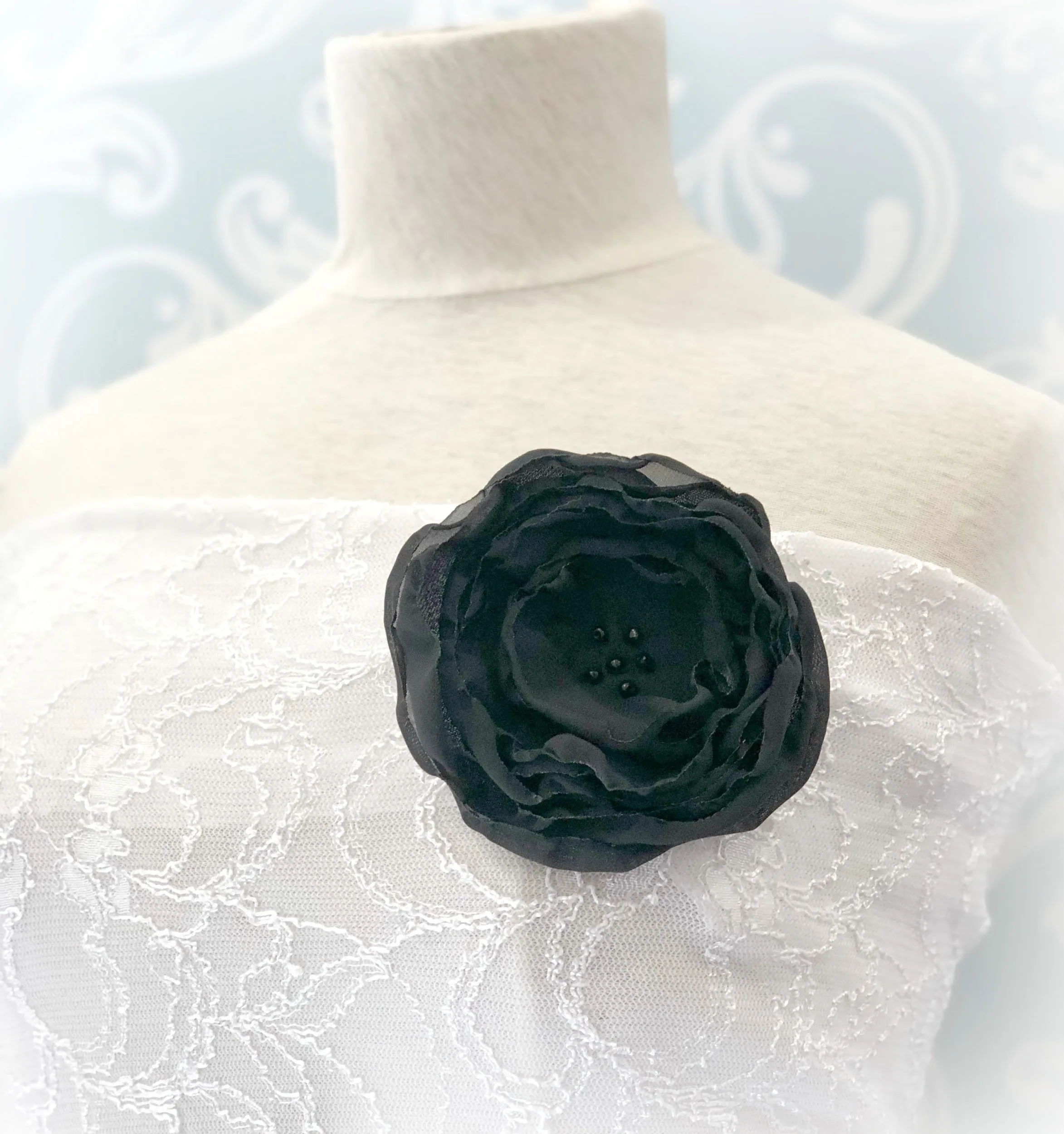 Chiffon Rose Brooch - Hat, Lapel or Purse Accessory