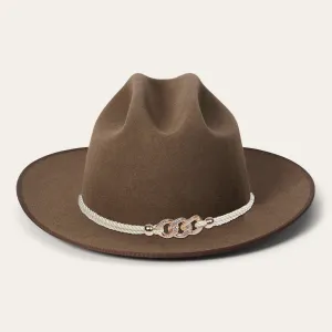 Classic Wide-Brim Brown Cowboy Hat with Elegant Silver Rope Band and Buckle