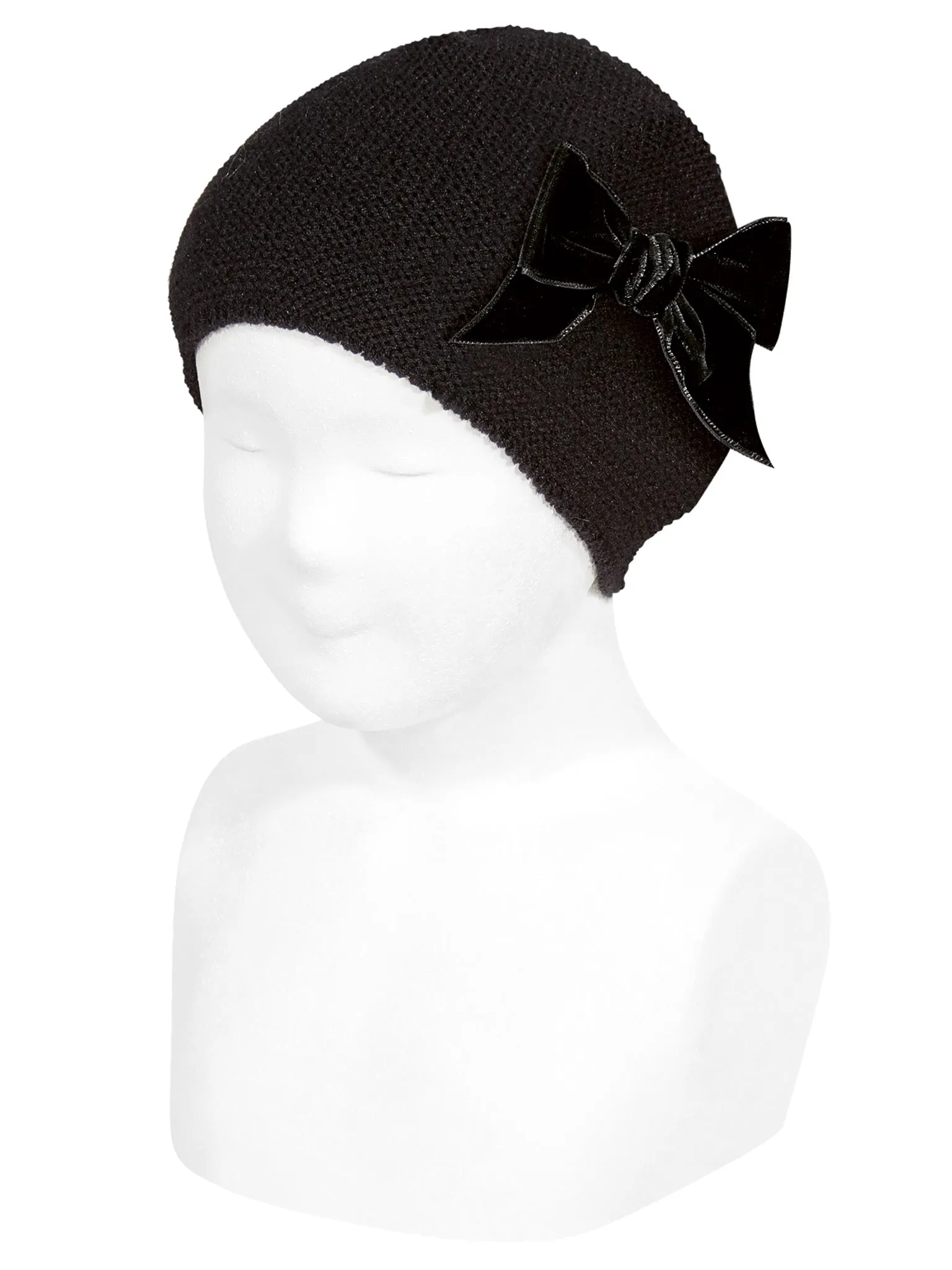 Condor black velvet bow pull on hat