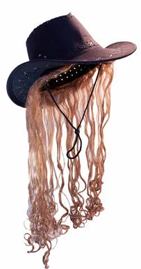 COWBOY HAT W LONG BLONDE HAIR  (Sold by the piece)