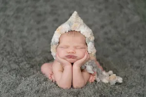 Cream Gray White Bonnet Hat Newborn Pom Pom Hat