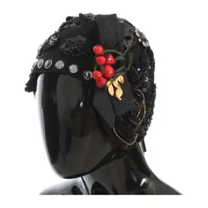 Dolce & Gabbana Elegant Black Crystal-Adorned Cloche Hat