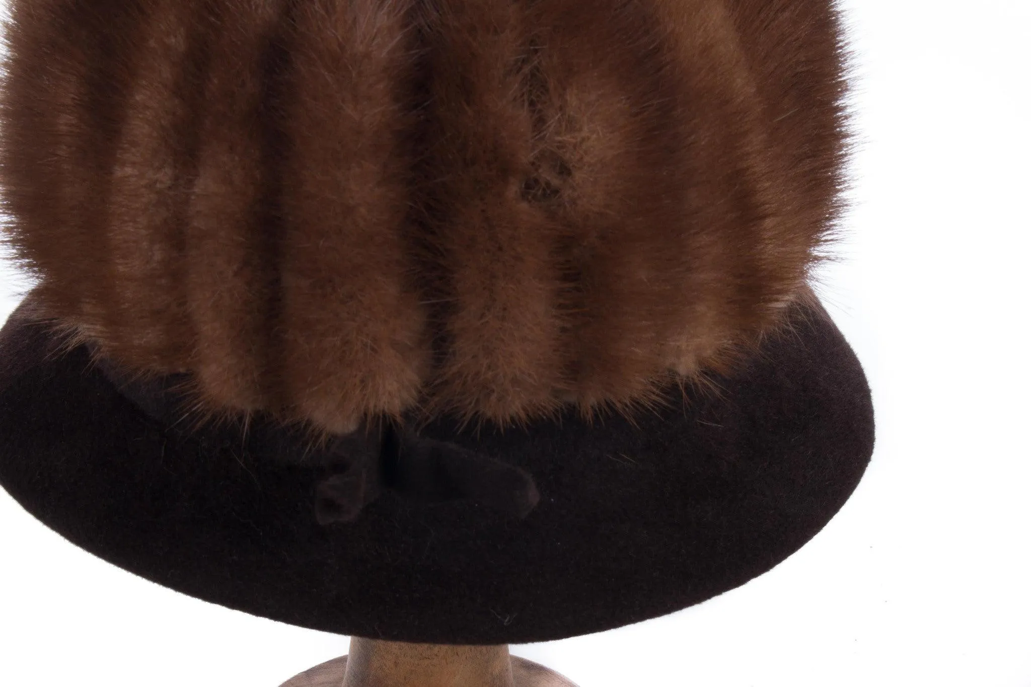 Edward Mann Brown Mink Tail Cloche Style with Dark Brown Brim Hat 54cm