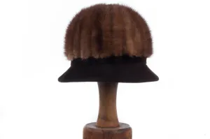 Edward Mann Brown Mink Tail Cloche Style with Dark Brown Brim Hat 54cm