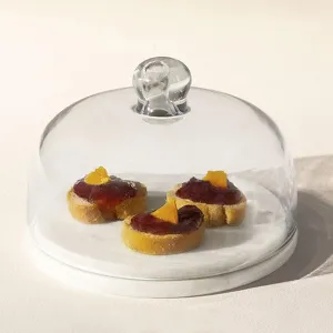 Ellementry Baker'S Glass & Marble Cloche|Cake Stand with Dome|Cupcake & Pastry Stand |Glass Dome for Home Kitchen Baking | Functional Cake Container & Serving Platter| Serving Cake Plate with Dome Lid