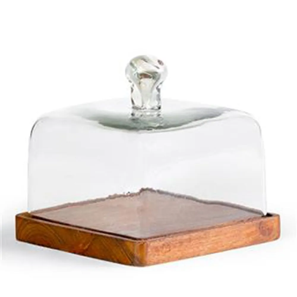 Ellementry Cake Square Glass Cloche | Cake, Cupcake & Pastry Stand | Glass Dome for Home Kitchen Baking | Dessert Dome | Functional Cake Container & Serving Platter