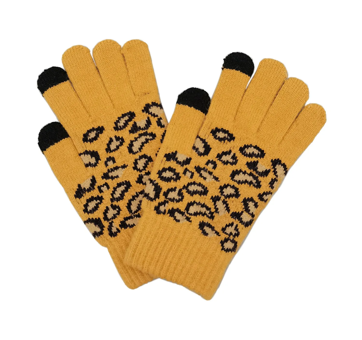 Empire Cove Winter Knit Ribbed Leopard Touch Screen Gloves