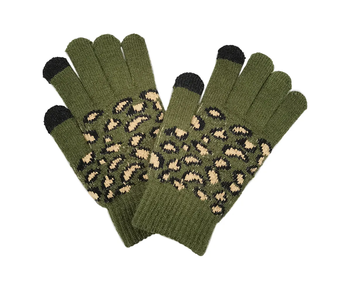 Empire Cove Winter Knit Ribbed Leopard Touch Screen Gloves