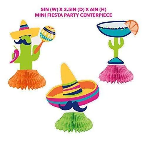 Fiesta Table Decorations - Plastic Tablecover and Mini Tissue Centerpieces for Cinco De Mayo, Taco Parties, and Mexican Fiestas (4 Piece Set)