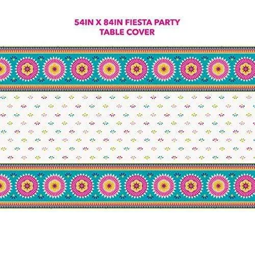 Fiesta Table Decorations - Plastic Tablecover and Mini Tissue Centerpieces for Cinco De Mayo, Taco Parties, and Mexican Fiestas (4 Piece Set)